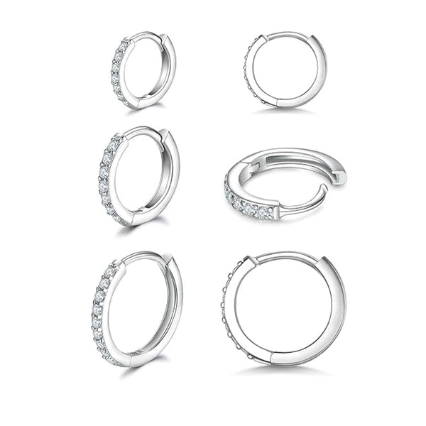 925 Silver Pin Zirconia Earrings 3 Pairs 8/10/12mm (40% off 2 sets)