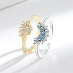 Diamond-set sun and moon couple ring opening (40% discount for full 2 pieces)