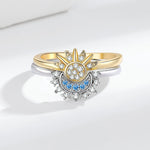 Diamond-set sun and moon couple ring opening (40% discount for full 2 pieces)