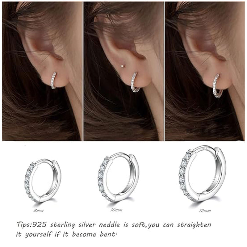 925 Silver Pin Zirconia Earrings 3 Pairs 8/10/12mm (40% off 2 sets)