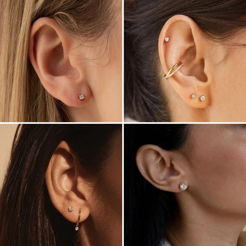 925 Sterling Silver Pin Women's 14K Gold Plated Earrings Set (5 Pairs)