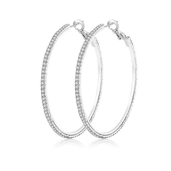 Women's White Gold Large Hoop Earrings with Diamonds Set of 5 Pairs（40% discount from 2 sets）