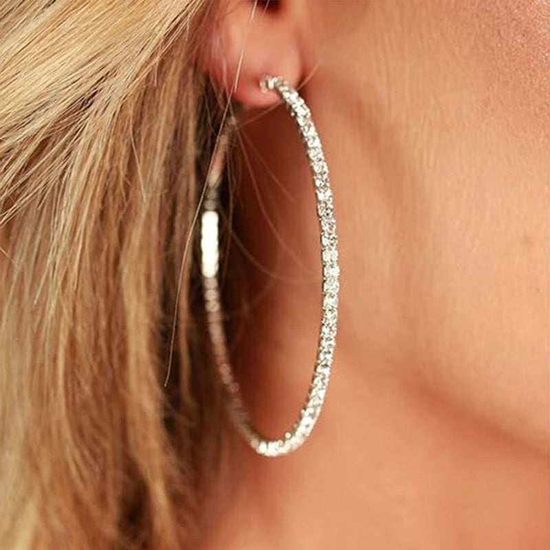 Women's White Gold Large Hoop Earrings with Diamonds Set of 5 Pairs（40% discount from 2 sets）