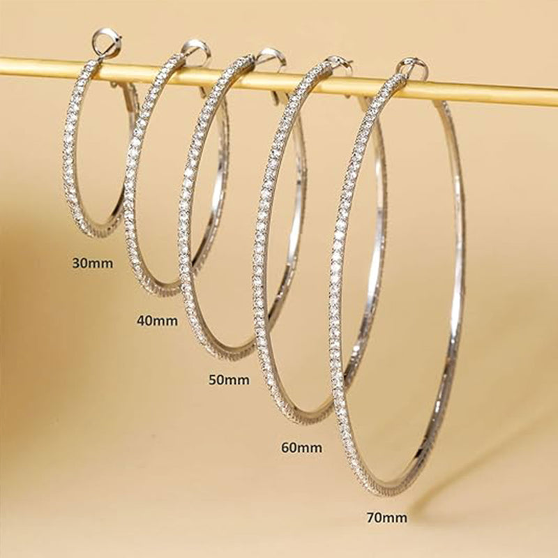 Women's White Gold Large Hoop Earrings with Diamonds Set of 5 Pairs（40% discount from 2 sets）