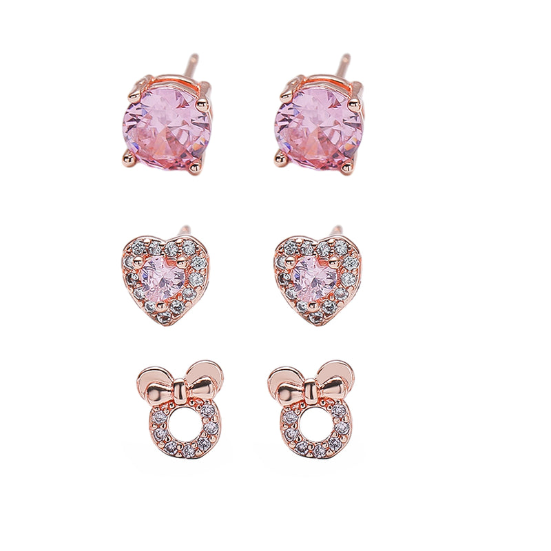 Pink Gemstone Stud Earrings Set of 3（40% discount from 2 sets）