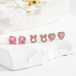 Pink Gemstone Stud Earrings Set of 3（40% discount from 2 sets）