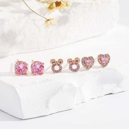 Pink Gemstone Stud Earrings Set of 3（40% discount from 2 sets）