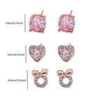 Pink Gemstone Stud Earrings Set of 3（40% discount from 2 sets）