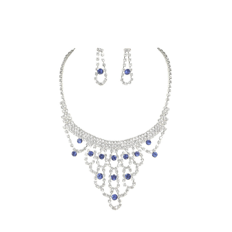 Women's Blue and White Gemstone Necklace and Earrings Jewelry Set（40% discount from 2 sets）