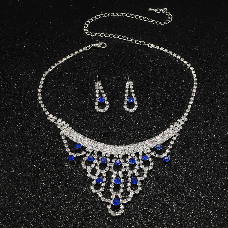 Women's Blue and White Gemstone Necklace and Earrings Jewelry Set（40% discount from 2 sets）