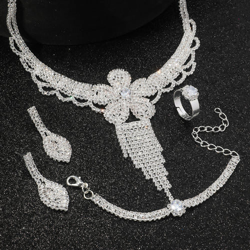 Women's Large Flower Gemstone Necklace Earrings Ring Bracelet Jewelry Set（40% discount from 2 sets）