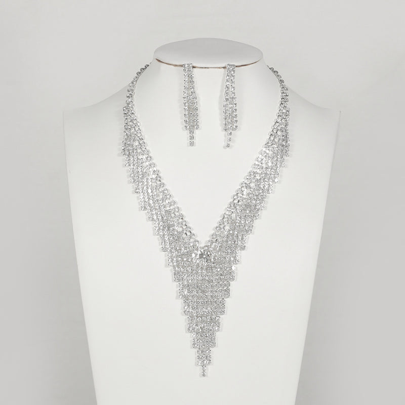 Women's Silver Gemstone Long Tassel Necklace and Earrings Set（40% discount from 2 sets）