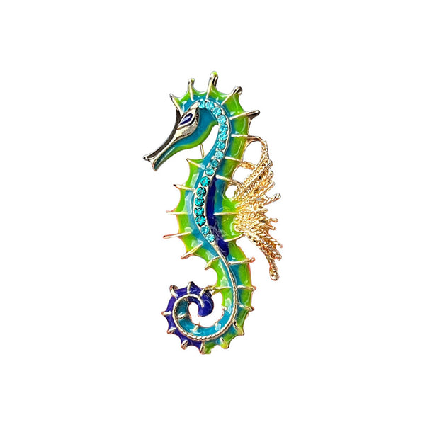 Enameled Seahorse Imitation Enamel Brooch Painted Oil Drip Animal Pin(40% discount from 2 pieces)