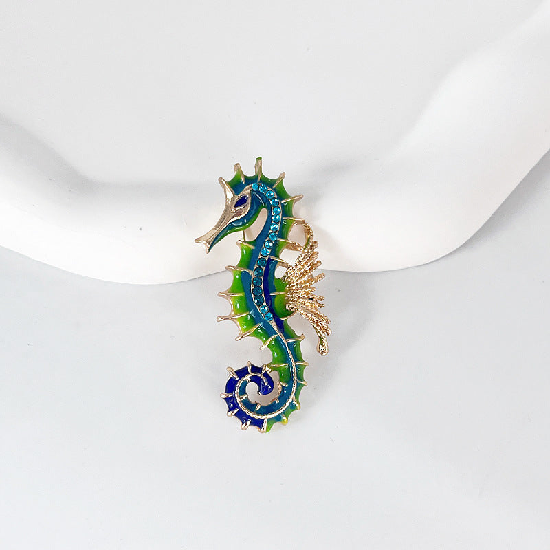 Enameled Seahorse Imitation Enamel Brooch Painted Oil Drip Animal Pin(40% discount from 2 pieces)