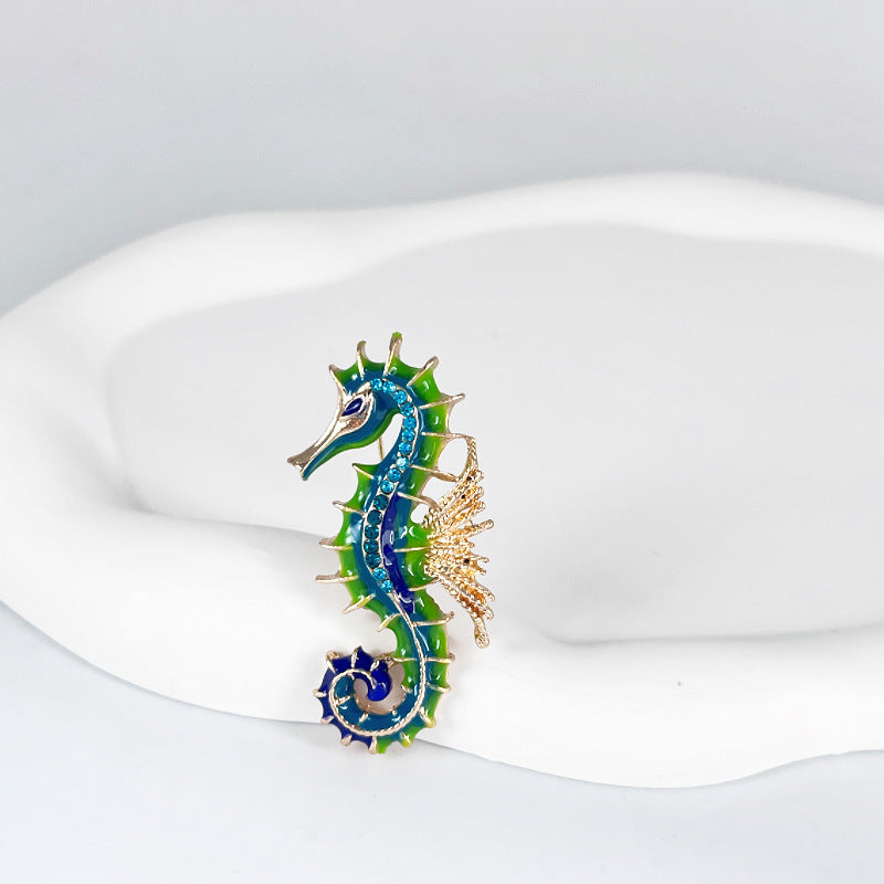 Enameled Seahorse Imitation Enamel Brooch Painted Oil Drip Animal Pin(40% discount from 2 pieces)