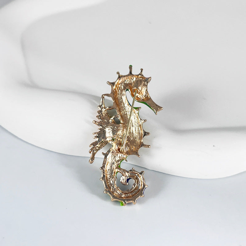 Enameled Seahorse Imitation Enamel Brooch Painted Oil Drip Animal Pin(40% discount from 2 pieces)