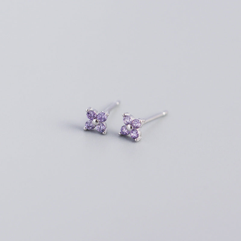 S925 sterling silver four-leaf flower colored flower stud earrings(40% Off 2 Pieces)