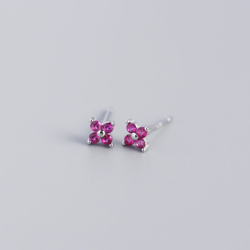 S925 sterling silver four-leaf flower colored flower stud earrings(40% Off 2 Pieces)