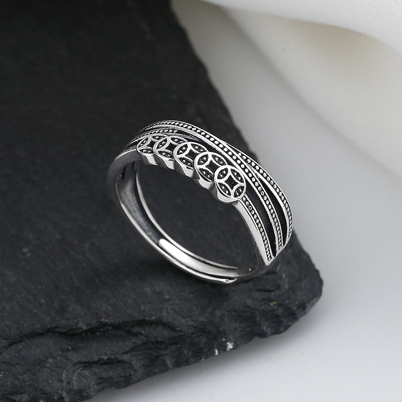 S925 sterling silver Chinese retro coin old treasure ring（2 pcs 40% Discount）