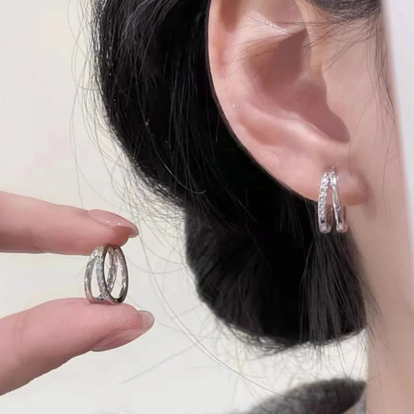 925 Silver Needle Women Earrings Size 1.3 cm Zircon and Copper Hoop Earrings Studs Luxury Women Jewelry Earring Accessories