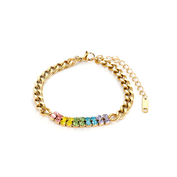 Women's Stainless Steel Chain Colorful Zirconia Bracelet（40% discount from 2 pieces）